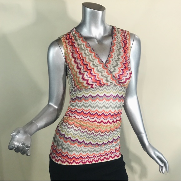 Ann Taylor Women’s XSP Sleeveless Fitted Blouse Geometric Knit Top Colorful - Picture 2 of 16